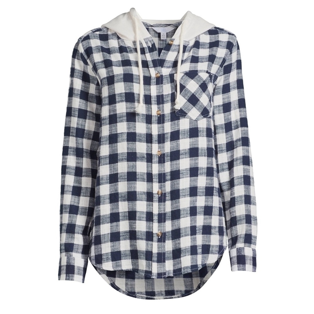 NWT blue plaid long sleeve hoodie flannel